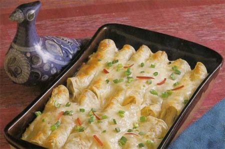 click here, Creamy Chicken Enchiladas (Enchiladas Suizas):